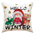 Dettaglio federa natalizia in lino con testo Hello Winter e illustrazione di gnomo cartone - Stile Gnomo Hello Winter (23YM115-1)