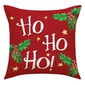 Federa natalizia rossa con scritta Ho Ho Ho, decorazioni di foglie di agrifoglio e bacche - Stile Ho Ho Ho Rosso (23YM115-2)