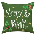 Dettaglio della scritta Merry & Bright su fodera per cuscino natalizia in lino - Stile Merry & Bright Verde (23YM115-3)