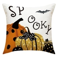 Detail showing the textured linen fabric with pumpkin prints and Spooky lettering - 45x45cm(Case Only) / Spooky Pumpkin Style (23YM125-4)