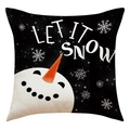 Detail van zwart kerstkussenhoes met sneeuwpopontwerp en Let It Snow tekstdecoratie - Sneeuwpop Stijl (23YM130-1) / 45x45cm