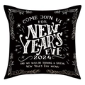Detail van zwarte kussenhoes Oudejaarsavond 2024 met decoratieve witte tekstprint - 2024 Nieuwjaar Stijl (23YM130-3) / 45x45cm