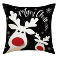 Zwarte kerstkussenhoes met schattige rendieren en witte sneeuwvlokken print - Rendier Stijl (23YM130-4) / 45x45cm