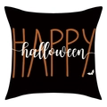 Detail of linen Halloween pillow cover with Happy Halloween print and bat motif - Black Happy Halloween Letter Style (23YM122-2)