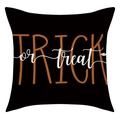 Detail of Trick or Treat Halloween cushion cover featuring black linen and bat silhouettes - Black Trick or Treat Letter Style (23YM122-3)