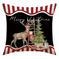 Funda de cojín navideño con reno en acuarela y texto de Merry Christmas bordado - Estilo Ciervo y Árbol de Navidad (23YM128-1)