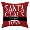 Detalle de la funda de cojín roja con texto de Santa Claus is Coming to Town - Estilo Slogan Santa Claus Is Coming To Town (23YM128-2)