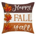 Herbst Kissenbezug mit Happy Fall Y'all Spruch und Ahornblatt für Thanksgiving Deko - Dreifarbige Streifen Ahornblatt Happy Fall Stil (23YM120-1)