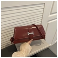 Retro burgundy oversized faux leather shoulder bag with chic knot details and silver buckle - Red