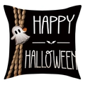Detalle de funda de cojín de Halloween con fantasma, calabaza y texto HAPPY HALLOWEEN - Estilo de Fantasma Happy Halloween (23YM124-2)