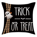 Detalle de textura de lino en funda de cojín de Halloween con estampado de fantasma - Estilo de Fantasma Trick or Treat (23YM124-3)