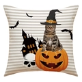 Funda de cojín de Halloween con gato en sombrero de mago sobre calabaza - Estilo de Gato y Calabaza (23YM124-4)