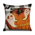 Funda de cojín de Halloween con diseño de calabaza y fantasma sobre fondo de cuadros - Estilo Cuadros Calabaza Fantasma (23YM132-3)