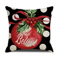 Housse de coussin de Noël avec motif Believe rouge et pois blancs sur fond noir - Pois Boule Believe (23YM135-4)