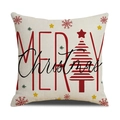 Macro shot of rustic Christmas cushion cover showing woven texture and festive tree print - Merry Christmas Letter Tree Style (23YM131-2)