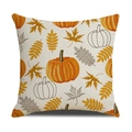 Detalle de funda de cojín de lino con estampado de calabaza otoñal y textura - 45cmx45cm / Estilo Hojas de Otoño y Calabazas (23YM134-2)