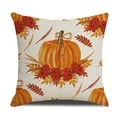 Detalle de funda de cojín de lino con estampado de calabaza y bayas de otoño - 45cmx45cm / Estilo Calabaza Grande Individual (23YM134-3)