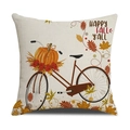 Funda de cojín de lino otoñal con diseño de bicicleta con calabazas y hojas secas - 45cmx45cm / Estilo Bicicleta de Calabazas (23YM134-4)