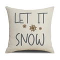 Detail von beigem Kissenbezug aus Baumwollleinen mit Let It Snow Text und Schneeflocken - Let It Snow Beige Stil (23YM142-4)