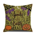 Funda de cojín Halloween verde de lino con estampados de murciélagos y calabazas decorativas - Estilo Verde Hierba Little Batty (YMW42-3)