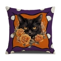 Funda de cojín de Halloween con diseño vintage de gato negro y rosas naranjas - Lunares Púrpura-Gato Negro Rosa(23YM140-2)