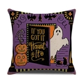 Funda de cojín Halloween morada de lino con estampados de fantasma y calabaza decor - Estilo Púrpura Oscuro Haunt It (YMW42-4)