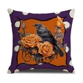 Detalle de funda de cojín cuadrada de Halloween con pájaro y patrón de rosa naranja - Lunares Púrpura-Cuervo Rosa(23YM140-3)