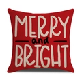 Detailopname van rode linnen kussensloop met witte Merry and Bright letters - 45x45cm / Rode MERRY and BRIGHT Stijl (23YM150-3)