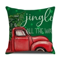 Detail van linnen kerstkussenhoes met vintage rode vrachtwagen en kerstboomprint - 45x45cm / Groene Vrachtwagen Jingle Stijl (23YM150-2)