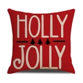 Detail van rode linnen kerstkussenhoes met Holly Jolly tekst en kerstboomprint - 45x45cm / Rode HOLLY JOLLY Stijl (23YM150-1)