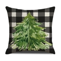 Funda de cojín navideña de cuadros con árbol en acuarela sobre fondo blanco - Estilo Árbol de Navidad Buffalo Plaid (23YM151-3)