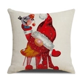 Christmas cushion cover with cute character and red scarf on rustic linen fabric - Beige Gnome With Red Hat Style (23YM141-1)
