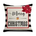 Dettaglio copricuscino natalizio in lino con stelle di Natale e scritte di Buon Natale - Motivo con Fiori di Natale e Campanelle Merry Christmas (23YM152-2)