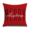 Detail of red linen Christmas pillow cover with Merry Christmas print and fabric texture - Red MERRY Christmas Letter Style (23YM141-4)