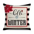 Dettaglio copricuscino natalizio in lino con testo Hello Winter e stampa floreale - Motivo a Righe Bianche e Nere Hello Winter (23YM152-4)