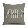 Detaillierte Textur des Leinen Winter-Kissenbezugs mit hello WINTER Aufdruck und Schneeflocke - Dunkelgrauer Hello Winter Stil (23YM148-4)