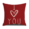 Funda de cojín roja de lino para San Valentín con estampado de corazón y YOU - Estilo Rojo Con I Love You Dibujado A Mano Blanco (YM159-1)