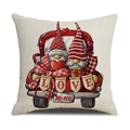 Dettaglio federa San Valentino con gnomi che mostra la trama in lino e motivi di cuori - Stile Gnomi del Camion Vintage (23YM161-2)