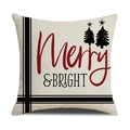 Dettaglio del copricuscino in lino con testo Merry & Bright e motivi di alberi di Natale - Albero di Natale Beige Merry BRIGHT (23YM155-4)
