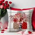 Fodera per cuscino in lino per San Valentino con stampa auto e rose rosse - 45x45cm(Solo Fodera) / Stile Vaso di Rose (YMV21-1)