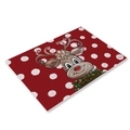 Detail of red Christmas placemat with white polka dots and cute cartoon reindeer motif - Red Reindeer Polka Dot (23CD2-1)