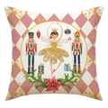 Christmas nutcracker square pillowcase with pink diamond pattern and ballet dancer print - Ballerina Nutcracker Pink Plaid Style (23YM172-1)