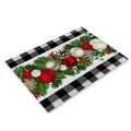 Detailed view of Christmas placemat with buffalo plaid border and festive berry print - Plaid Border Christmas Ball (23CD2-2)