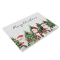 Close-up of linen Christmas placemat with Santa Claus, Xmas tree and Merry Christmas text - Hand-painted Santa Christmas Tree (23CD2-3)