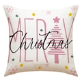 Detailaufnahme des Weihnachts-Kissenbezugs aus Leinen mit rosa Merry Christmas Aufdruck - MERRY Christmas Weihnachtsbaum Druck Stil (23YM172-3)