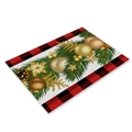 Detail of Christmas placemat with red buffalo plaid border and festive floral pattern - 23cd2-4 / 30*45cm