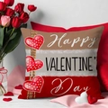Fodera per cuscino in lino di San Valentino con scritta e motivi decorativi a cuore - 45x45cm(Solo Fodera) / Stile Happy Valentine's (YMV21-3)