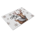 Detail of Christmas linen placemat with reindeer, snowflakes, and festive JOY lettering - Reindeer Snowflake JOY (23CD2-7)