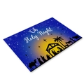 Detail of linen Christmas placemat featuring Oh Holy Night nativity scene in blue and gold - Nativity Silhouette (23CD2-6)