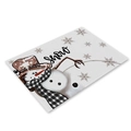Detail of linen Christmas placemat showing snowman illustration and woven texture - Snowman Winter Vibe SNOW (23CD2-8)